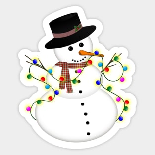 Cartoon Snowman with Christmas Lights Sticker